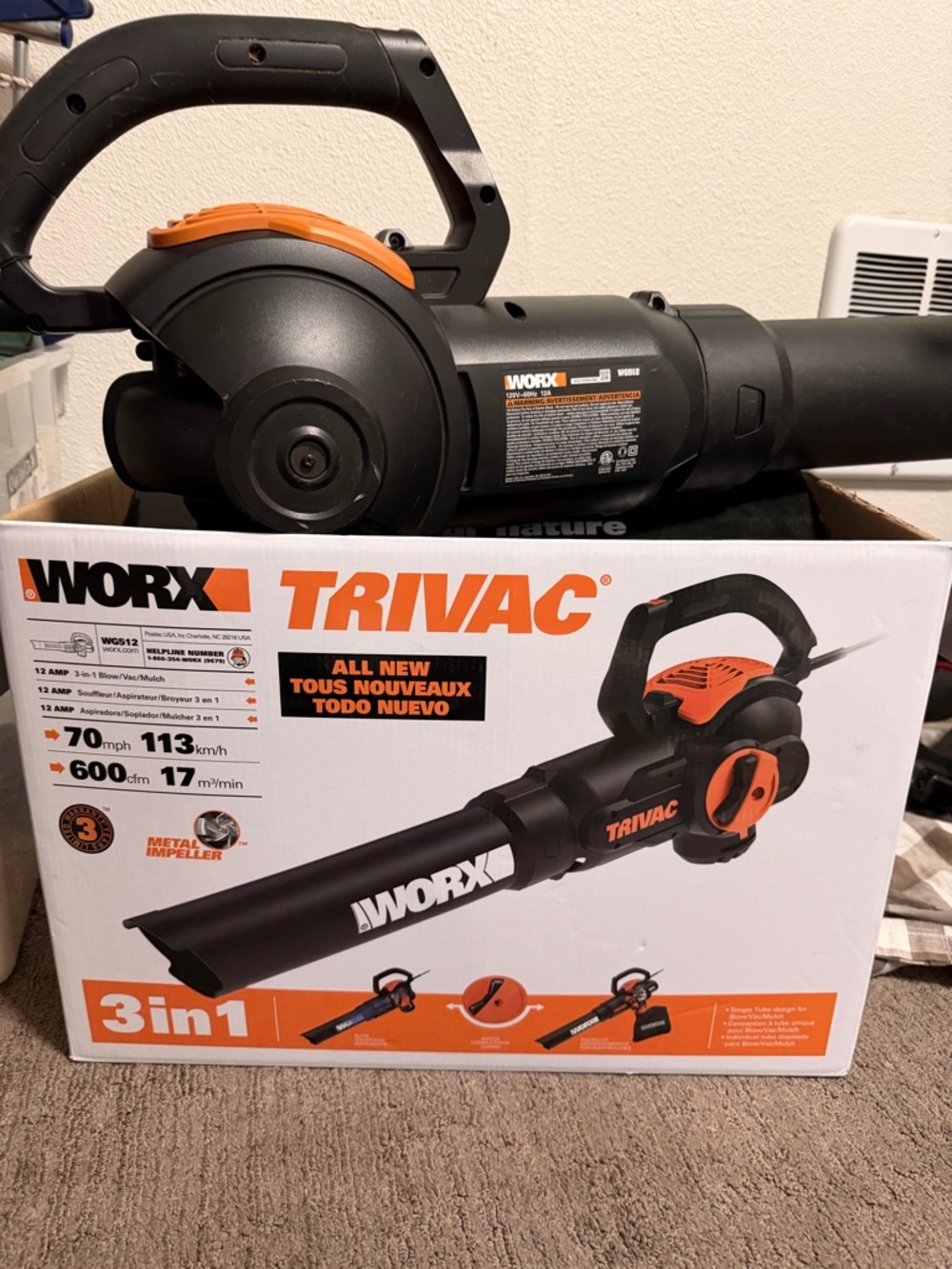 WORX TRIVAC 3-in-1 Leaf Blower Vacuum - Black & Orange